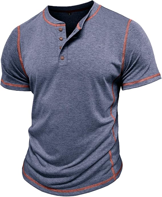Mens Short Sleeve Shirts Casual Cotton Basic Henley Shirts Summer Lightweight T-Shirts - Image 3