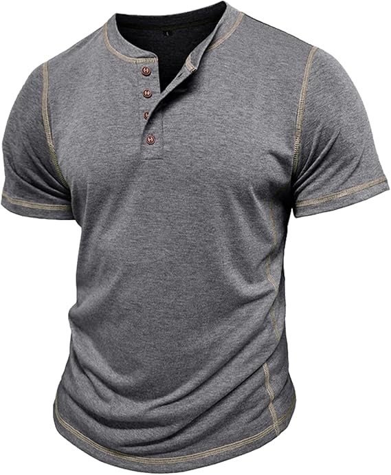 Mens Short Sleeve Shirts Casual Cotton Basic Henley Shirts Summer Lightweight T-Shirts - Image 4