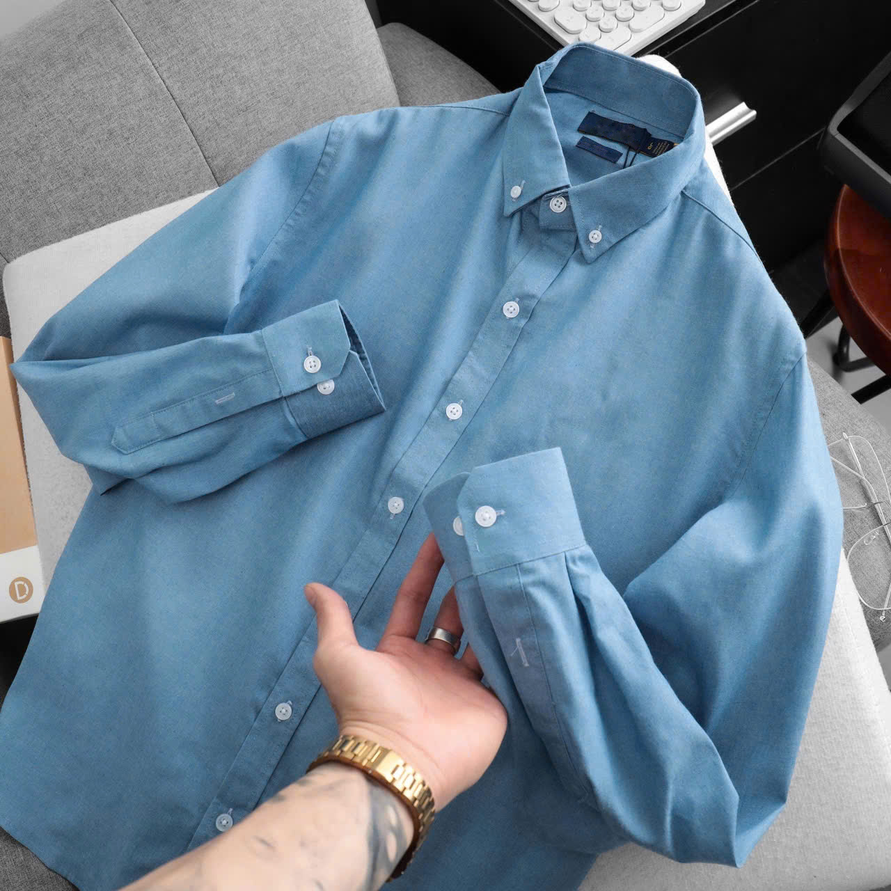 Men’s Solid Blue Oxford Shirt – Timeless, Clean & Confident - Image 8