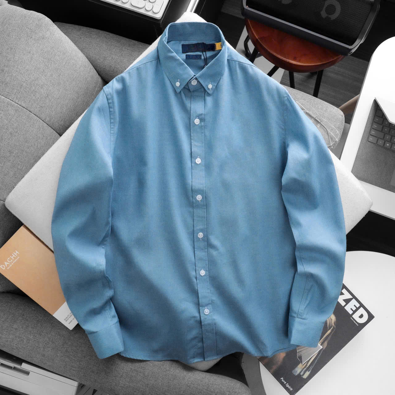 Men’s Solid Blue Oxford Shirt – Timeless, Clean & Confident - Image 4