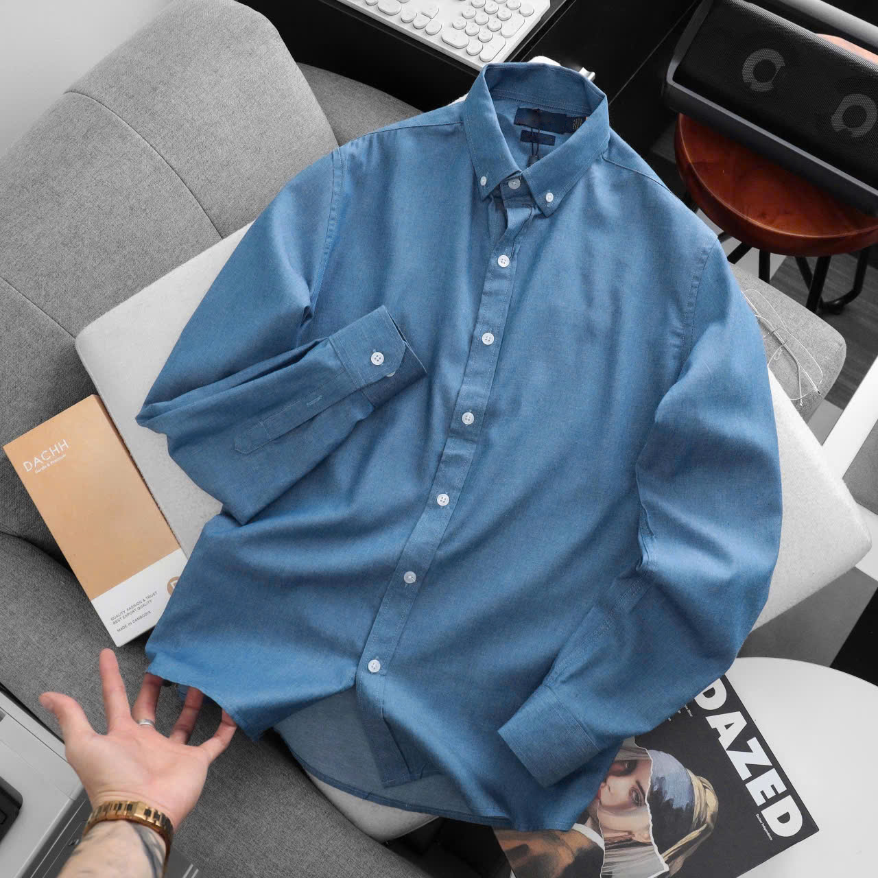 Men’s Solid Blue Oxford Shirt – Timeless, Clean & Confident - Image 10