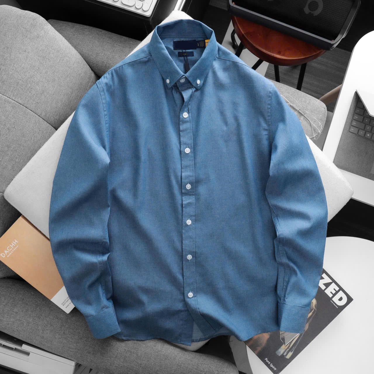 Men’s Solid Blue Oxford Shirt – Timeless, Clean & Confident - Image 6