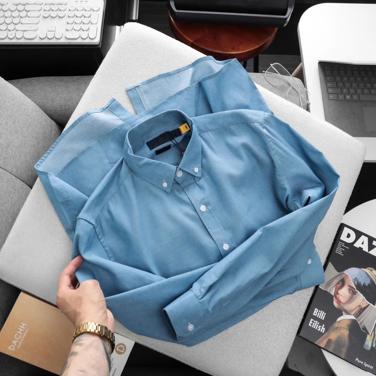 Men’s Solid Blue Oxford Shirt – Timeless, Clean & Confident - Image 12