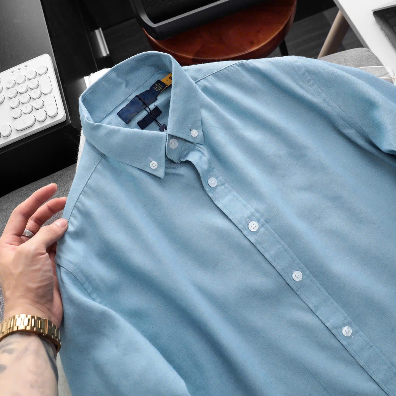 Men’s Solid Blue Oxford Shirt – Timeless, Clean & Confident - Image 14