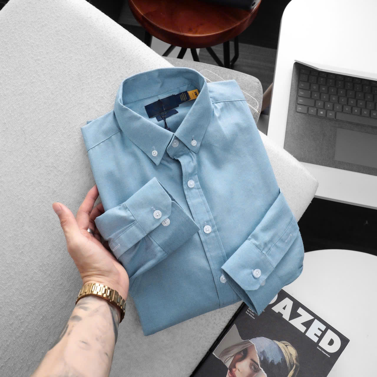 Men’s Solid Blue Oxford Shirt – Timeless, Clean & Confident - Image 13