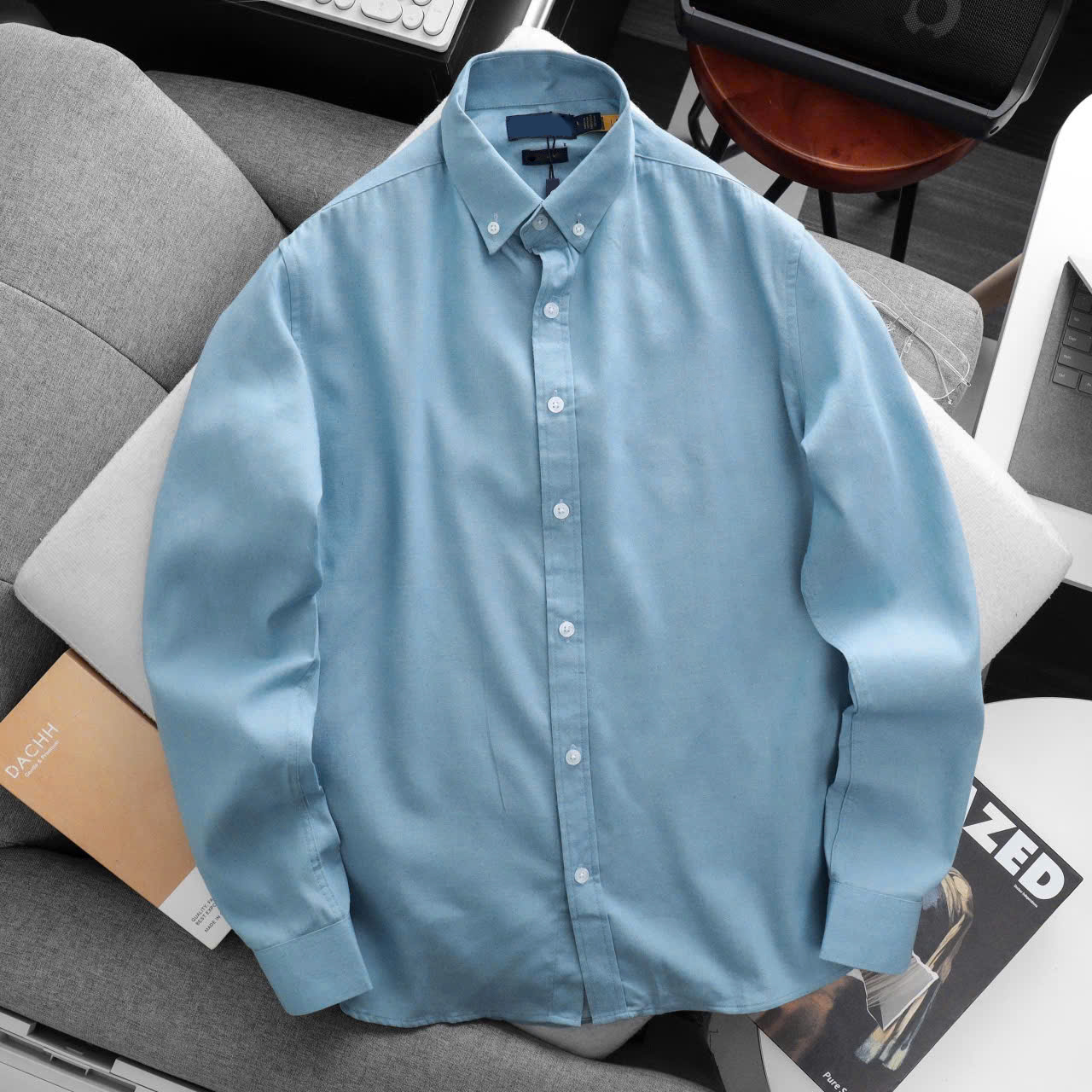 Men’s Solid Blue Oxford Shirt – Timeless, Clean & Confident - Image 5